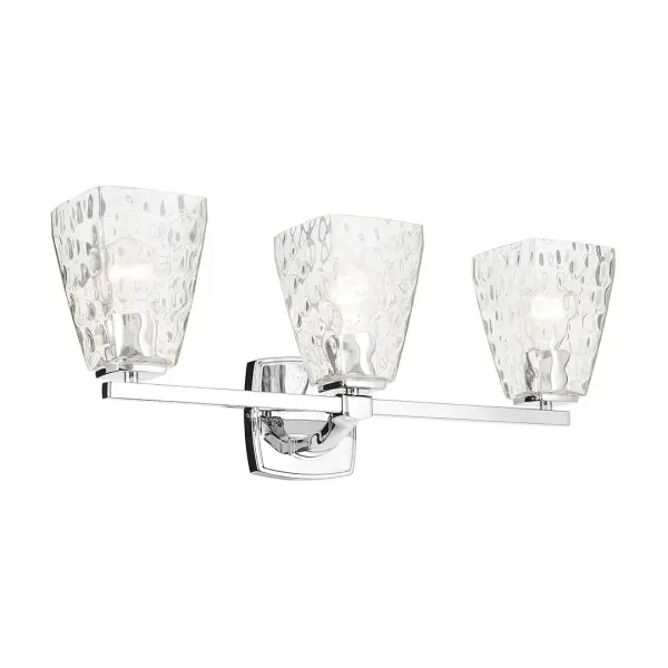 The Marant 3-Light Vanity Light combines transitional styling with practical functionality. Its 23.75-inch width and clear water glass tapered shades provide excellent illumination for medium-sized bathrooms.