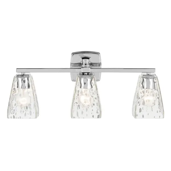 The Marant 3-Light Vanity Light combines transitional styling with practical functionality. Its 23.75-inch width and clear water glass tapered shades provide excellent illumination for medium-sized bathrooms. - alternate view