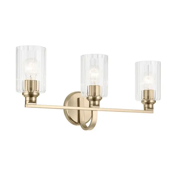 The Gioe 3-Light Vanity Light combines classic fluted glass cylinders with a sophisticated Champagne Bronze finish, creating a transitional design that works beautifully in both traditional and contemporary bathrooms.