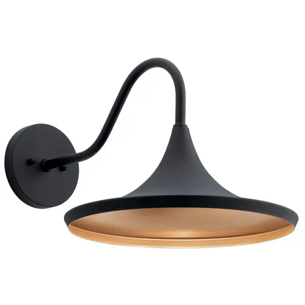 The Elias LED wall mount combines retro pan-inspired design with modern LED efficiency. Its textured black exterior and burnished gold interior create a sophisticated contrast that softens light beautifully.