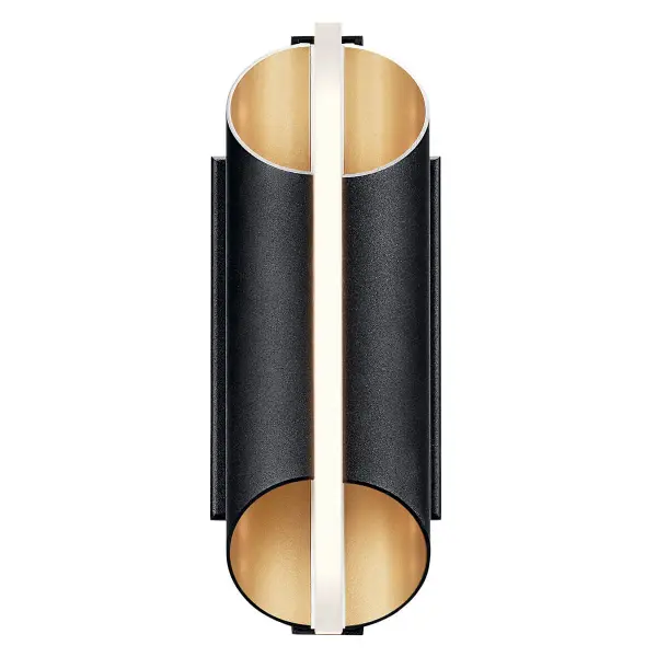 The Astalis outdoor wall light combines modern design with practical functionality. Its textured black finish with burnished metallic accents creates visual interest while the frosted glass diffuses light beautifully. - alternate view