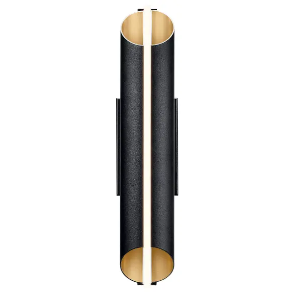 The Astalis outdoor wall light combines contemporary design with practical functionality. Its textured black finish with burnished metallic accents creates visual interest while the frosted glass diffuses light beautifully. - alternate view