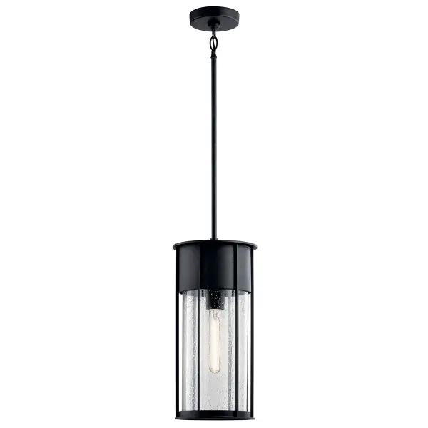 The Camillo brings timeless appeal to outdoor spaces with its textured black finish and clear seeded glass shade. Compact 8" diameter makes it ideal for porches, entryways, and patios where classic style meets weather resistance. - alternate view