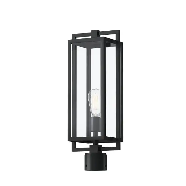 The Goson post light brings luxe industrial style to outdoor spaces with its geometric Black aluminum frame inspired by old factory windows. Clear glass panels showcase the bulb while the wet-rated construction ensures durability.