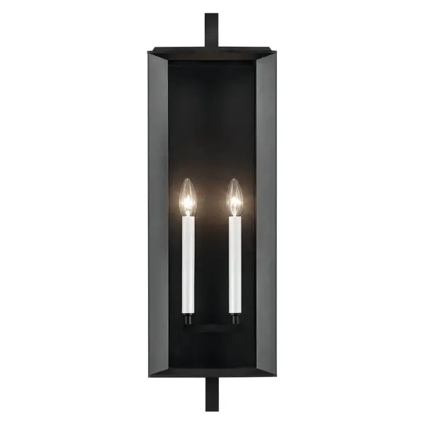 The Kroft Outdoor Wall Light makes a dramatic statement with its 28-inch height and textured black finish. Featuring clear glass and wet-rated durability, this 2-light fixture combines modern industrial design with reliable outdoor performance. - alternate view