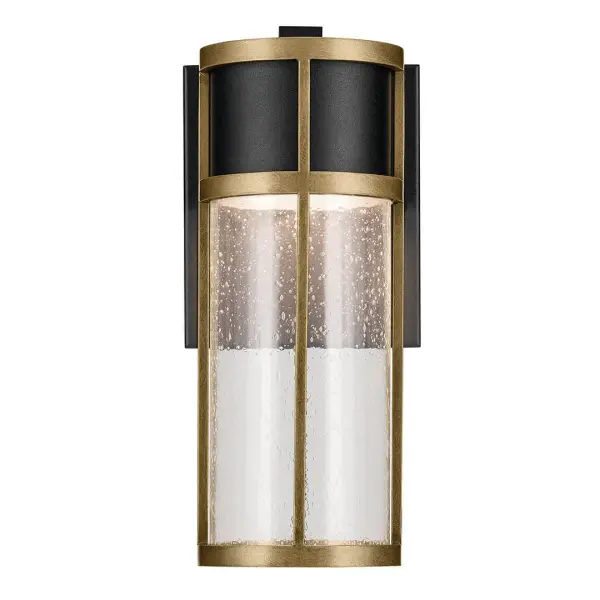 The Camillo combines textured black finish with natural brass accents and clear seeded glass for a contemporary outdoor aesthetic. Integrated LED technology provides energy-efficient illumination with wet location rating. - alternate view
