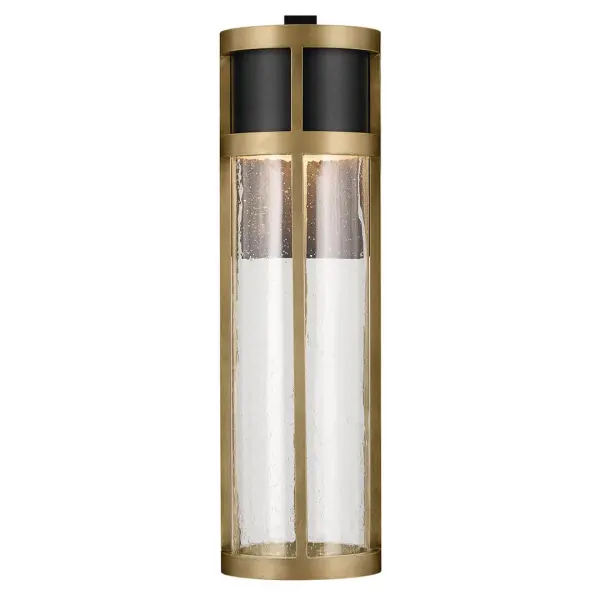 The Camillo combines contemporary design with practical outdoor durability. Its textured black and brass finish paired with seeded glass creates visual interest while integrated LED technology ensures energy efficiency. - alternate view