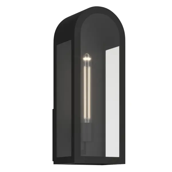 The Marea outdoor wall sconce combines contemporary design with practical durability. Its textured black aluminum frame and clear glass shade create a clean, modern aesthetic perfect for coastal and contemporary homes.