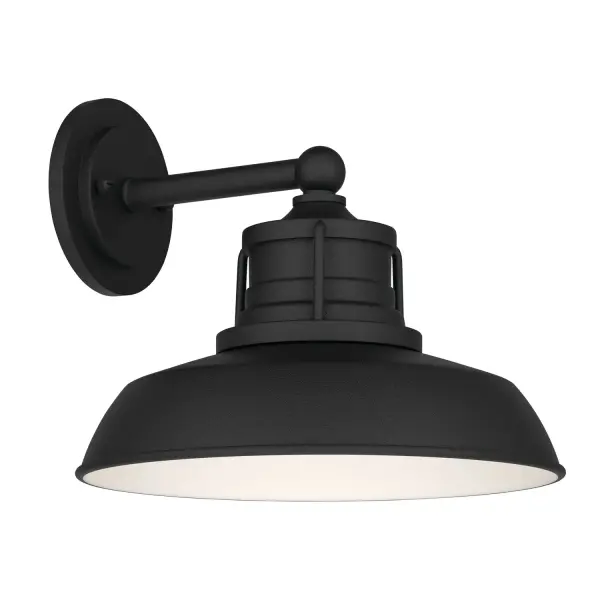 The Fielding outdoor wall mount combines farmhouse charm with industrial durability in a compact 12-inch fixture. Its textured black aluminum construction and wet rating make it ideal for exposed outdoor locations.
