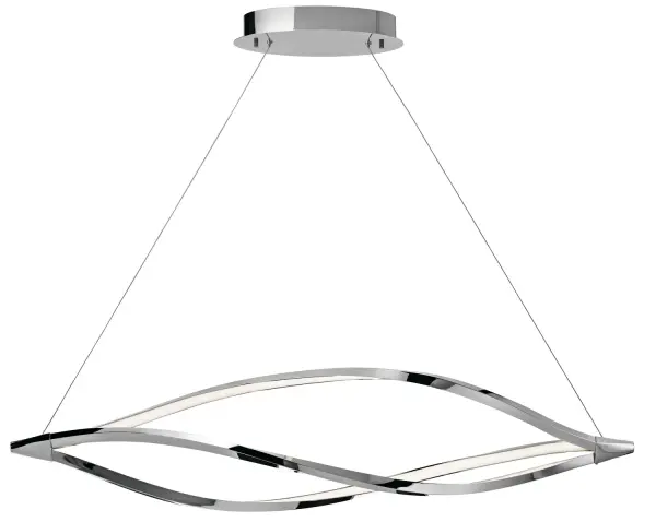 The Meridian makes a bold architectural statement with its 52-inch span and twisting chrome arms. Integrated LED technology delivers bright, energy-efficient illumination while the etched acrylic diffusers create an even, glare-free glow perfect for task and ambient lighting.