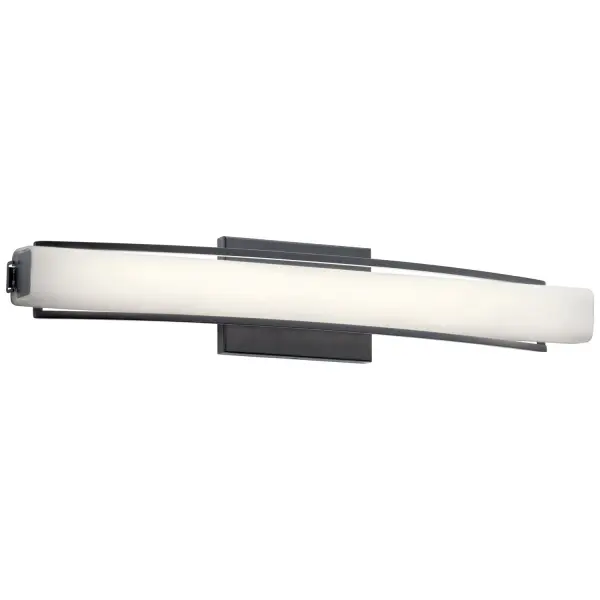 The Rowan LED bath light features a minimalist floating light bar design with arched arms in matte black. Its integrated LED delivers bright, energy-efficient illumination with excellent color rendering, making it ideal for modern bathrooms.