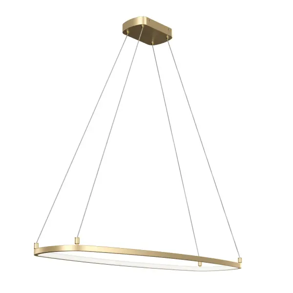 The Koloa LED Chandelier delivers modern sophistication with its slim 41-inch linear profile and warm champagne gold finish. Integrated LED technology provides 2500 lumens of dimmable 3000K light with exceptional 90 CRI color rendering.