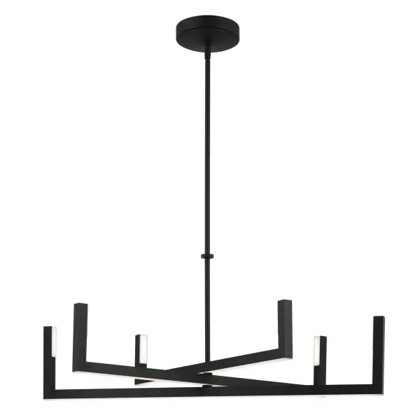 The Priam LED Chandelier delivers architectural drama with its oversized rotating arms that configure into round, oval, or linear formations. Integrated LED lighting on both top and bottom of each arm provides versatile ambient and task lighting.