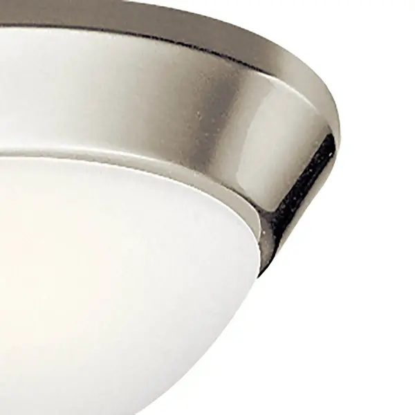 The Ceiling Space flush mount delivers clean, functional lighting in a compact 10-inch profile. Its brushed nickel finish and opal glass shade provide soft, even illumination ideal for hallways, closets, and bathrooms. - alternate view