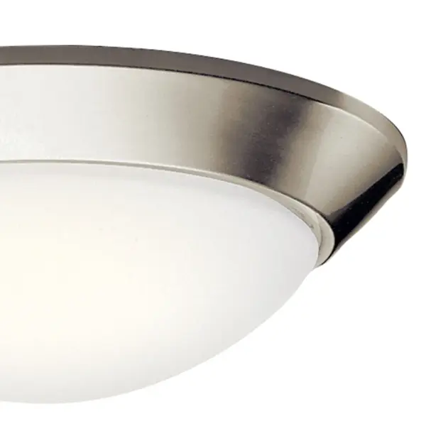 The Ceiling Space flush mount offers reliable 2-light illumination in a low-profile design. Its brushed nickel finish and opal glass shade provide soft, even light distribution ideal for utility spaces and bedrooms. - alternate view