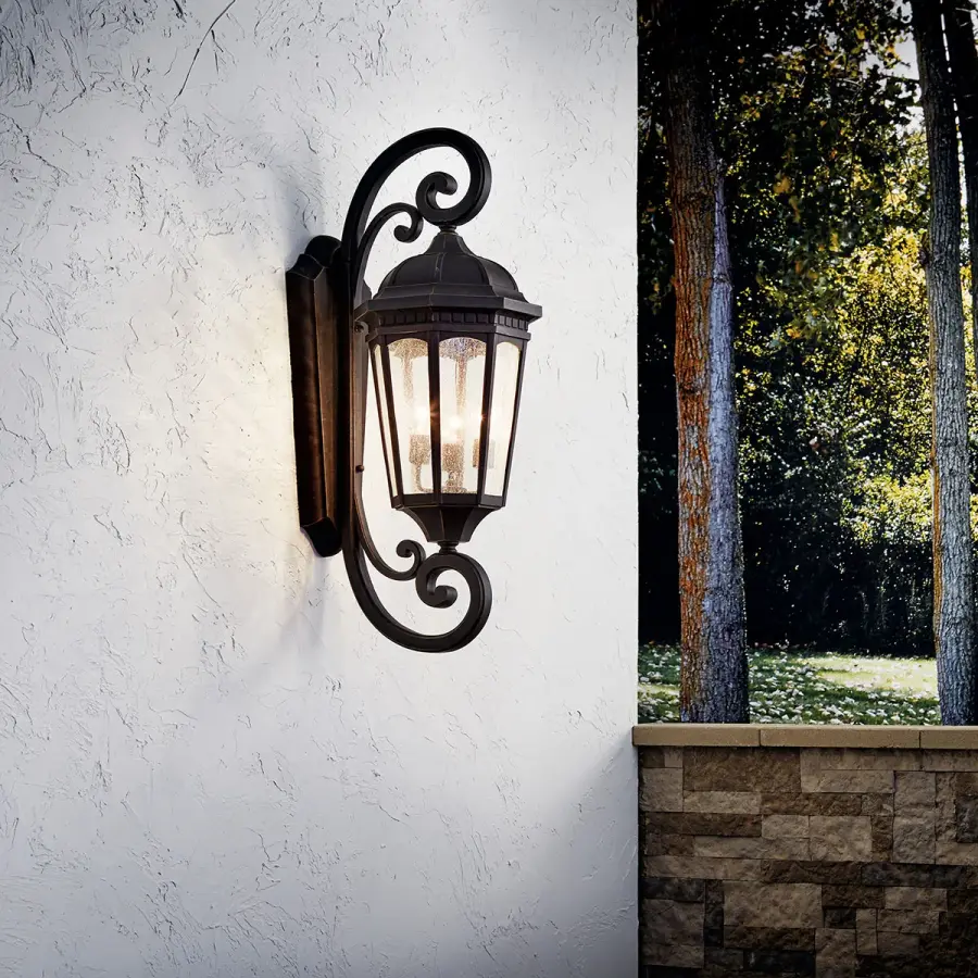 Grand Traditional Outdoor Wall Light with Seeded Glass Charm - Image 4
