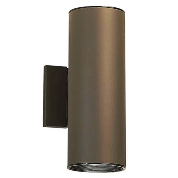 The Cylinder outdoor wall light offers clean, modern styling with dual-direction lighting. Its compact 12-inch height and dimmable halogen bulbs make it ideal for flanking doorways or illuminating outdoor living spaces.