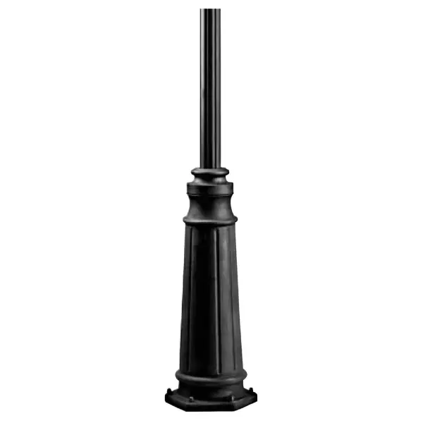 Heavy-duty 8-foot mounting post designed for outdoor landscape lighting installations. Features durable unpainted black metal construction for long-lasting performance in all weather conditions.