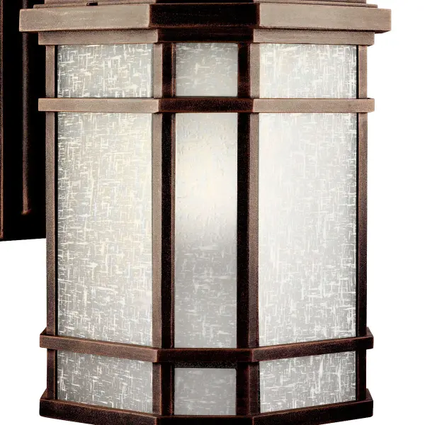 The Cameron outdoor wall light combines traditional craftsmanship with transitional styling. Features satin etched linen glass and Prairie Rock finish. Wet-rated for full outdoor exposure with dimmable functionality. - alternate view