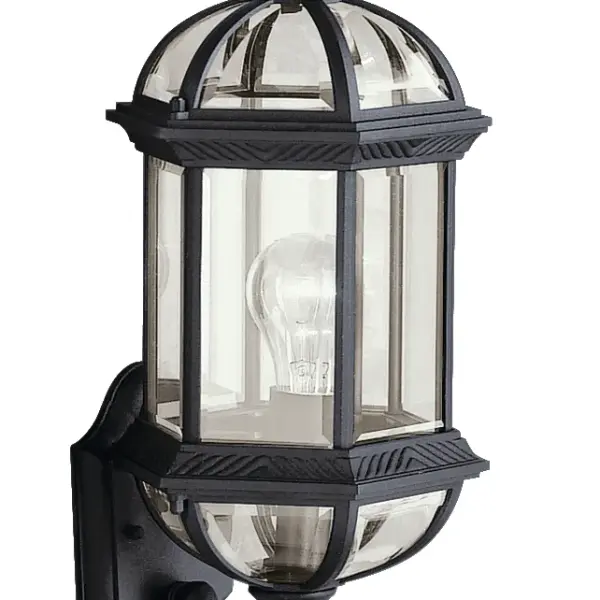 The Barrie Outdoor Wall Light combines traditional styling with durable wet-rated construction. Its clear beveled glass and black finish create a versatile look suitable for various architectural styles. - alternate view