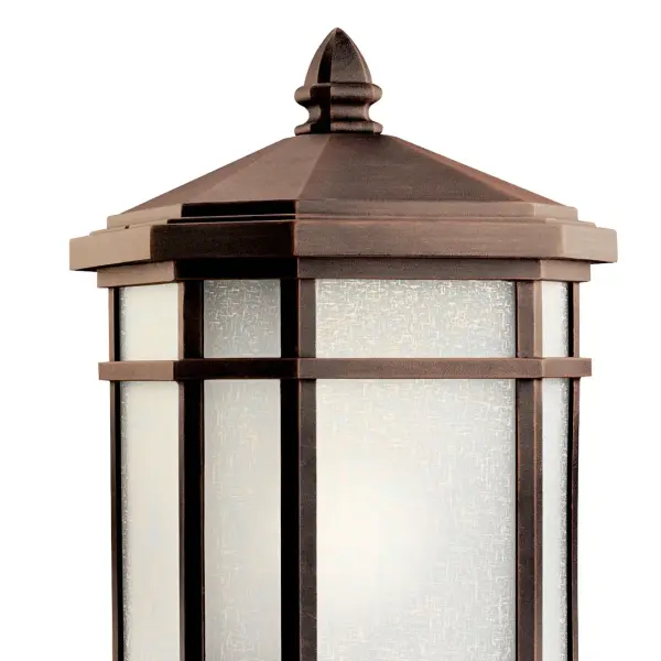 The Cameron Outdoor Post Light combines traditional design with durable wet-rated construction. Its Prairie Rock finish and satin etched glass create warm, welcoming illumination for entryways and pathways. - alternate view