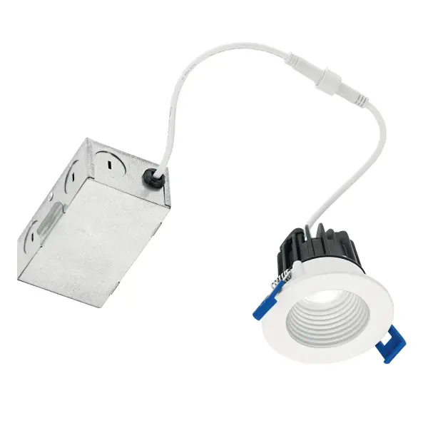 This mini recessed downlight delivers 550 lumens of warm 2700K light in a compact 4-inch profile. Wet-rated for bathrooms and covered outdoor areas, it features integrated dimmable LED technology for energy efficiency and long life.