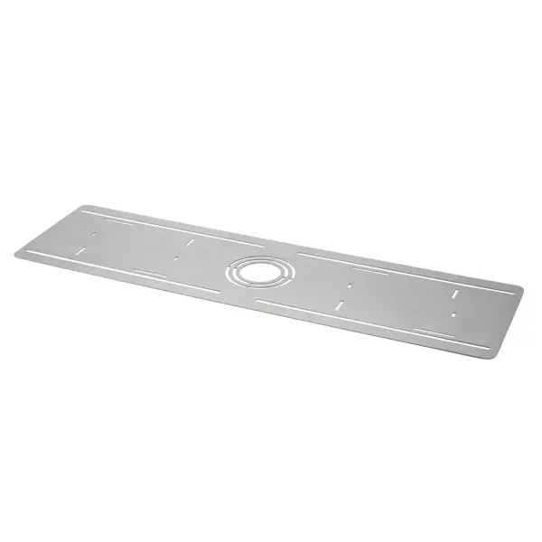This steel rough-in plate provides a universal mounting solution for direct-to-ceiling recessed lighting installations. Designed for professional installers and contractors, it ensures secure fixture mounting.