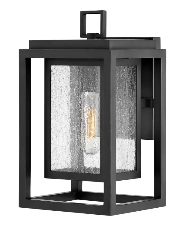 The Republic wall mount combines rustic charm with modern LED efficiency in a weather-resistant composite frame. Its double-frame design and clear seedy glass create visual interest while the wet-rated construction ensures long-lasting outdoor performance.