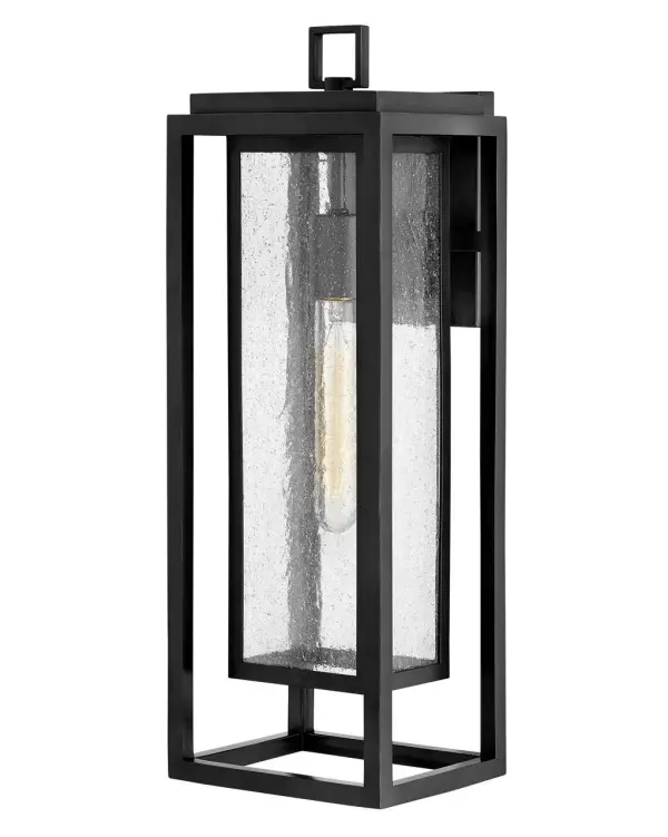 The Republic wall mount combines rustic charm with modern LED efficiency in a weather-resistant composite frame. Its double-frame design and clear seedy glass create visual interest while the wet-rated construction ensures long-lasting outdoor performance.