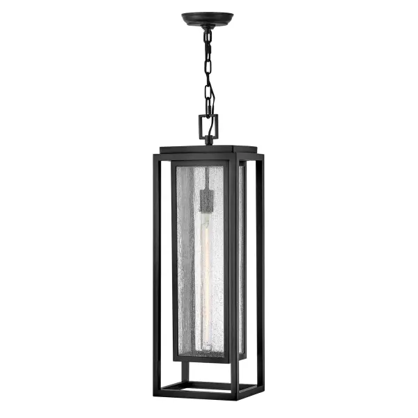 The Republic LED Hanging Lantern combines farmhouse charm with coastal durability. Its double-frame composite construction resists rust and fading, making it ideal for exposed outdoor areas. Energy-efficient LED and clear seedy glass create warm ambiance.