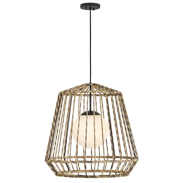 The Arlen LED Hanging Lantern brings relaxed coastal style to outdoor and indoor spaces with its woven all-weather rattan shade and sleek black canopy. Energy-efficient LED technology and wet-rated construction make it perfect for covered patios and al fresco dining areas.