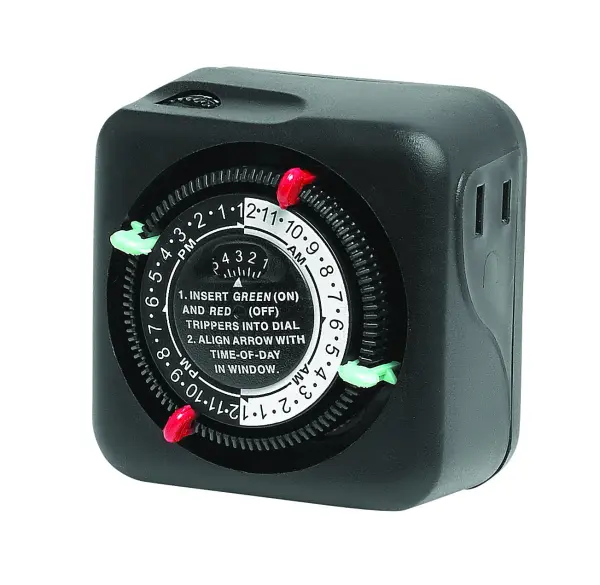 A compact time clock designed for landscape lighting systems. Provides automated on/off scheduling for outdoor lighting installations. Standard sizing fits most control boxes.
