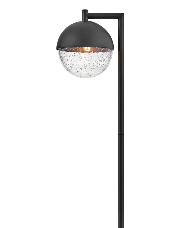 The Revolve path light combines contemporary design with practical functionality. Its distinctive orb-shaped fixture suspended from a slender post creates sophisticated curb appeal while providing comprehensive pathway illumination.