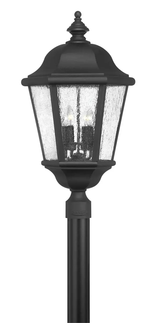 The Edgewater post lantern combines timeless design with modern LED technology. Its cast aluminum and brass construction ensures durability in all weather conditions, while the clear seedy glass adds vintage charm.