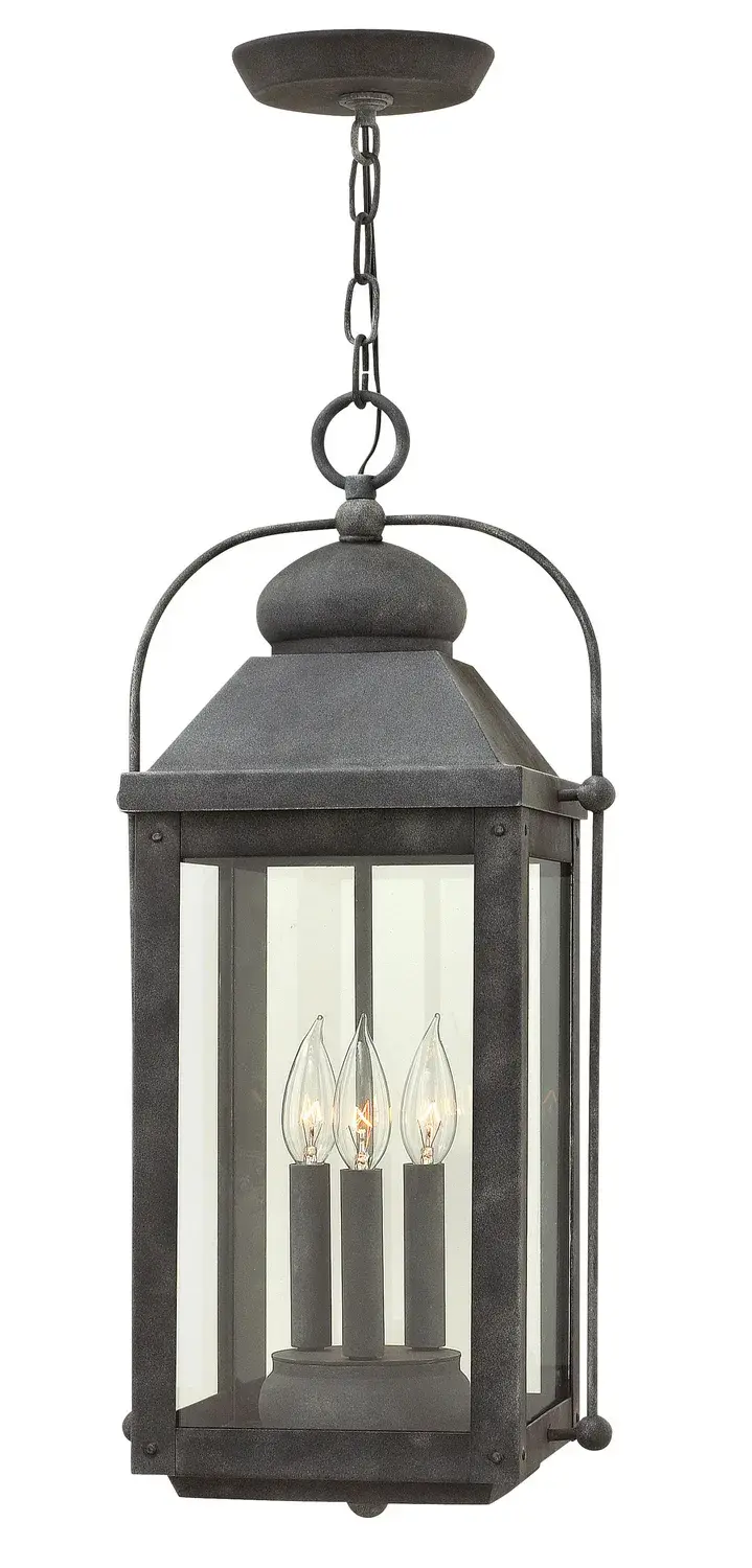 Anchorage LED Hanging Lantern in Aged Zinc