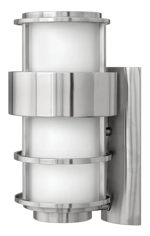 The Saturn LED Wall Mount combines contemporary aesthetics with durable wet-rated construction. Its intersecting stainless steel lines and etched opal glass create visual interest while providing reliable outdoor illumination.