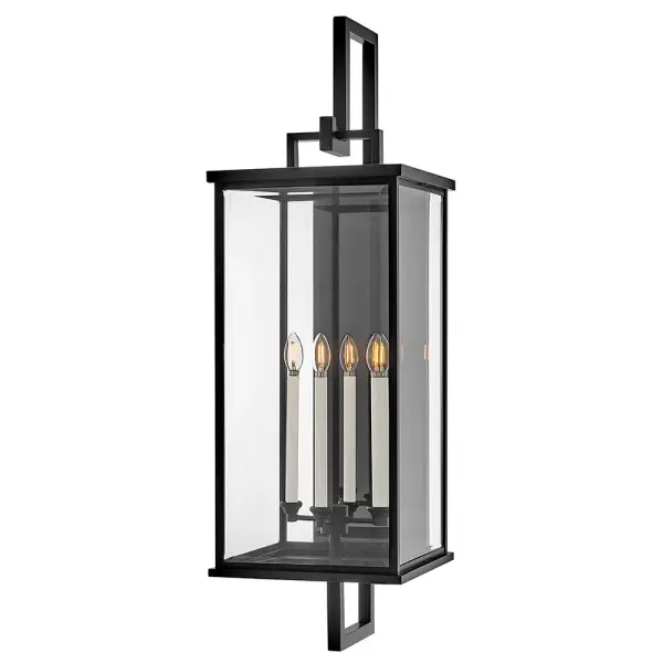 The Weymouth LED wall sconce masterfully blends traditional elegance with contemporary functionality. Its substantial 45.5-inch height makes a bold architectural statement, while energy-efficient LED candelabra bulbs provide warm illumination through beveled glass panels.