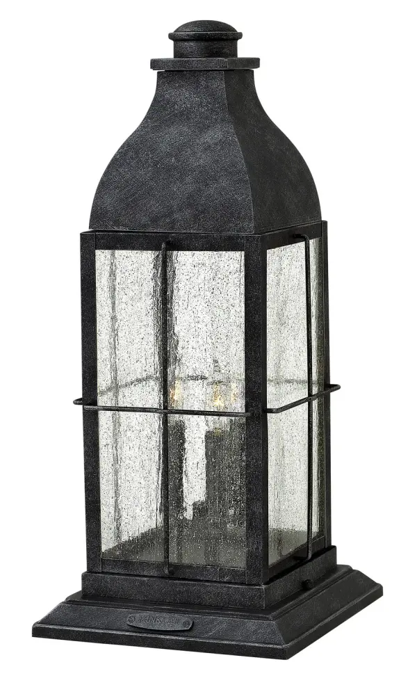 The Bingham LED Pier Mount combines turn-of-the-century gas light aesthetics with contemporary LED technology. Its aluminum construction and clear seedy glass create authentic vintage appeal while wet-rated durability ensures reliable outdoor performance.