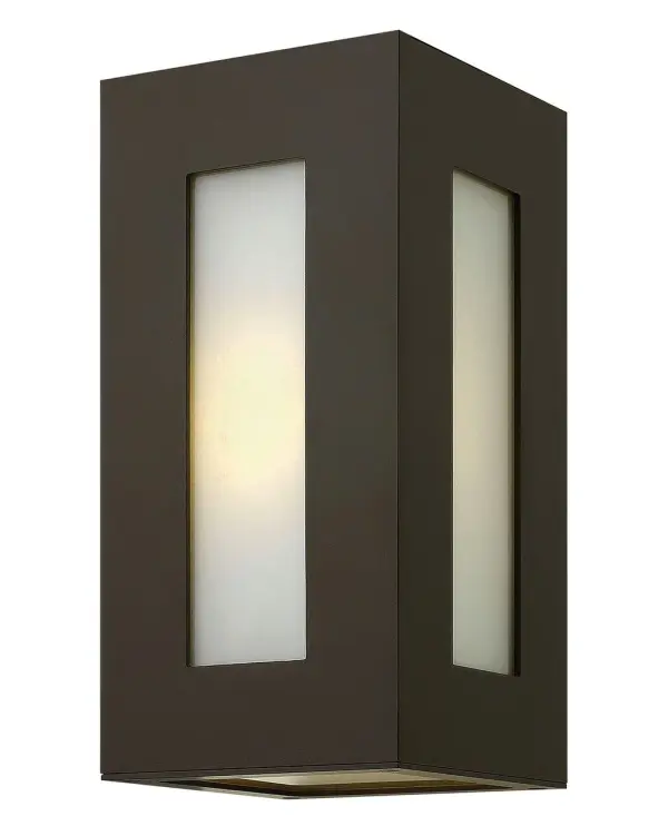 Dorian’s robust design in durable aluminum construction is offered in either Titanium or Bronze finishes. This contemporary fixture allows light to emit from clear painted white etched glass windows.