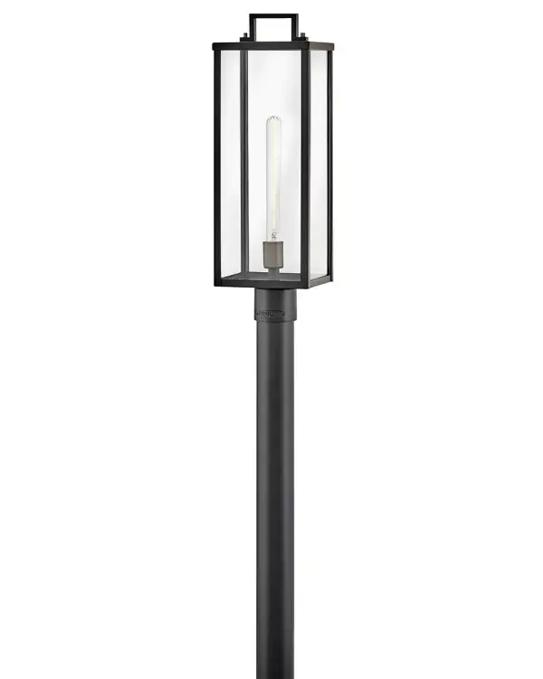 The Catalina LED Post Mount combines modern simplicity with architectural presence. Its oversized etched glass and floating rectangular lantern design create visual interest, while the Black with Burnished Bronze finish adds sophisticated contrast.