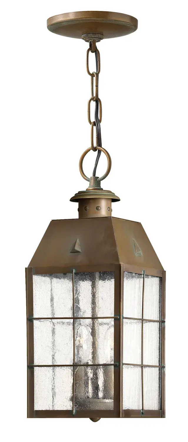 Nantucket LED Hanging Lantern in Aged Brass