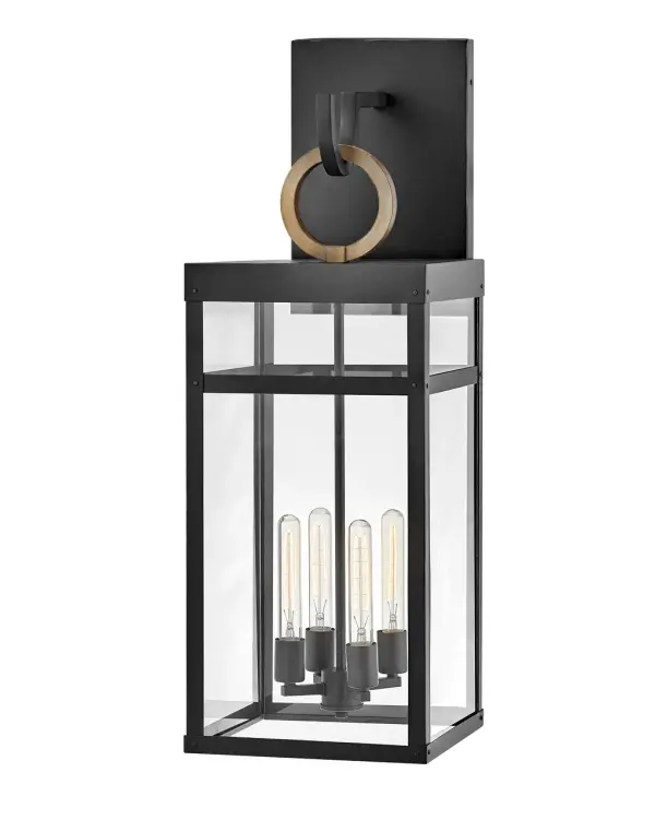Porter merges Modern Farmhouse warmth with Industrial grit through distinctive rivet details and a sturdy hanger loop. The oversized 35-inch profile makes a dramatic architectural statement on exterior walls.