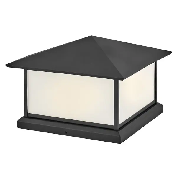 The Walter LED Pier Mount brings mission arts and crafts elegance to outdoor columns with its oversized aluminum frame and warmly illuminated etched glass. Perfect for grand entrances and large-scale architectural features.