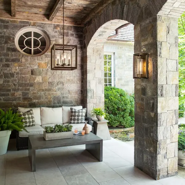 Rhodes exudes warmth and a handsome appeal with a clean transitional design and generous proportions. Perfectly suited for either exterior or interior spaces, the Warm Bronze finish and Clear Seedy glass perfectly complement the robust framework. - alternate view