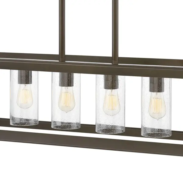 Rhodes exudes warmth and a handsome appeal with a clean transitional design and generous proportions. Perfectly suited for either exterior or interior spaces, the Warm Bronze finish and clear seedy glass perfectly complement the robust framework. Vintage-inspired filament bulbs are recommended to complement these designs.