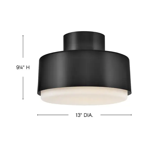 The Cedric delivers a calm, sophisticated presence with its sleek black silhouette and etched opal glass diffuser. Energy-efficient LED technology provides excellent illumination while the compact profile works beautifully in spaces with lower ceilings. - alternate view