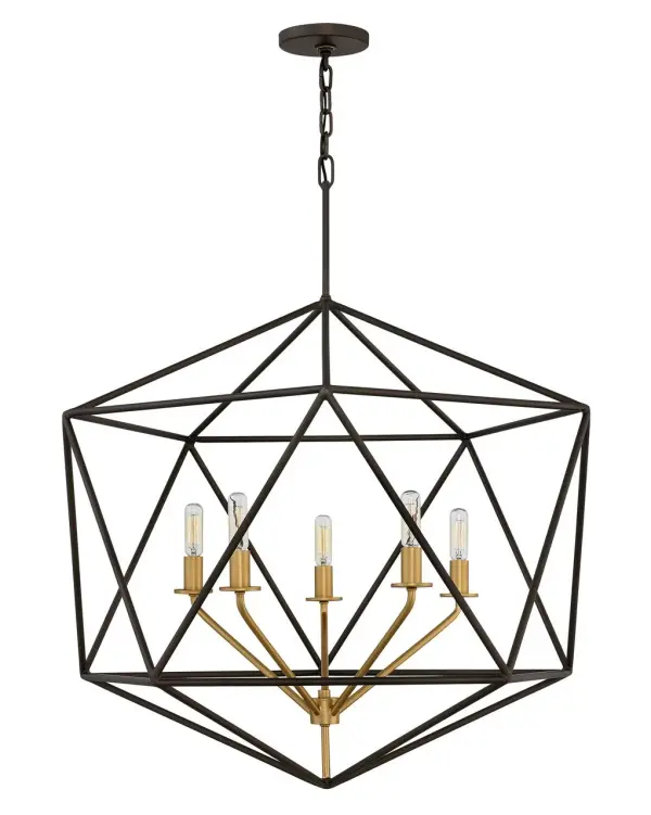 Sleek and chic, Astrid is designed as an airy geometric beauty balanced with robust welded construction. The inner light cluster, uniquely wired from the bottom, appears to float inside the outer cage. The two-tone finish further enhances the layering effect for added depth and dimension. - alternate view