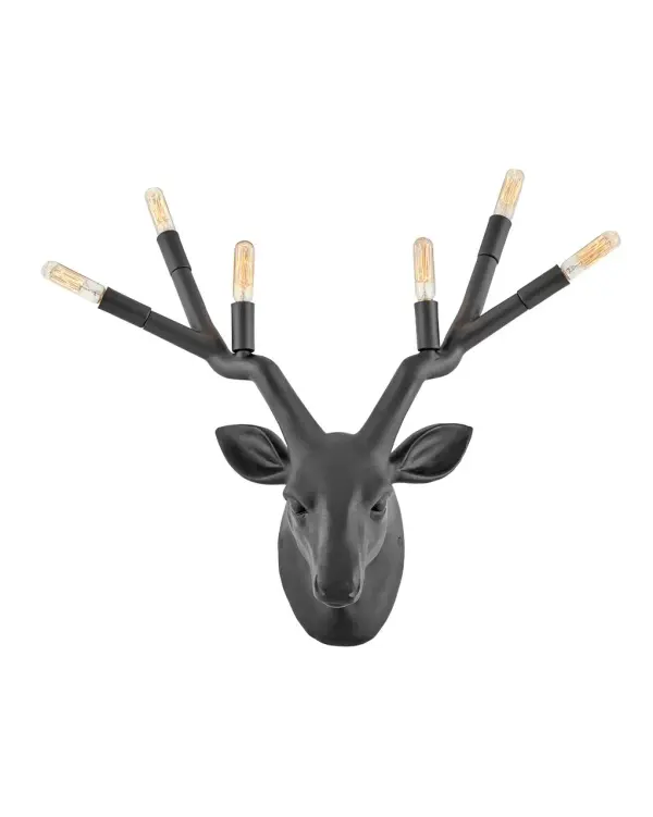 Yes, deer! A playful, contemporary take on traditional lodge décor, Stag is an over scaled sconce big on style. Featured in Black, Chalk White, or Distressed Brass, Stag bounds into any space with illumination and charm all-in-one. Sconces feature a removeable black cord with on/off switch to suit anywhere you choose to roam.