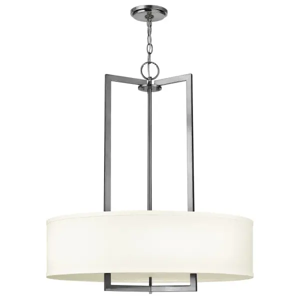 Hampton is a modern transitional design, offering the ultimate in urban sophistication. The minimal, rectangular frame, paired with a decorative acrylic etched bottom lens, is softened by a contemporary off-white linen drum shade.
