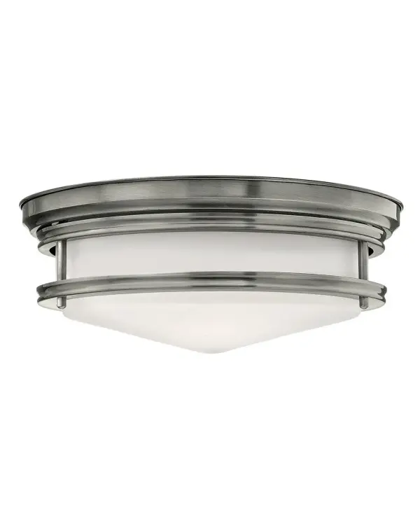 Hadley is a retro-styled collection available in four classic finish options: Antique Nickel, Brushed Bronze, Chrome and Oil Rubbed Bronze. The etched opal or clear one piece glass shade features a slim design that will complement a variety of decors.